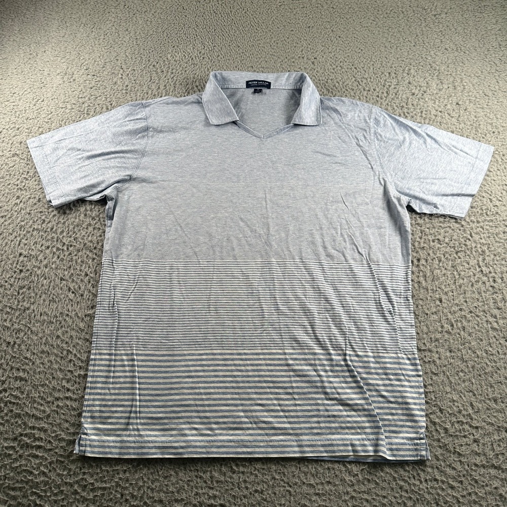 Peter Millar Crown Crafted Men's Polo Shirt Medium Blue Cotton Striped Collar